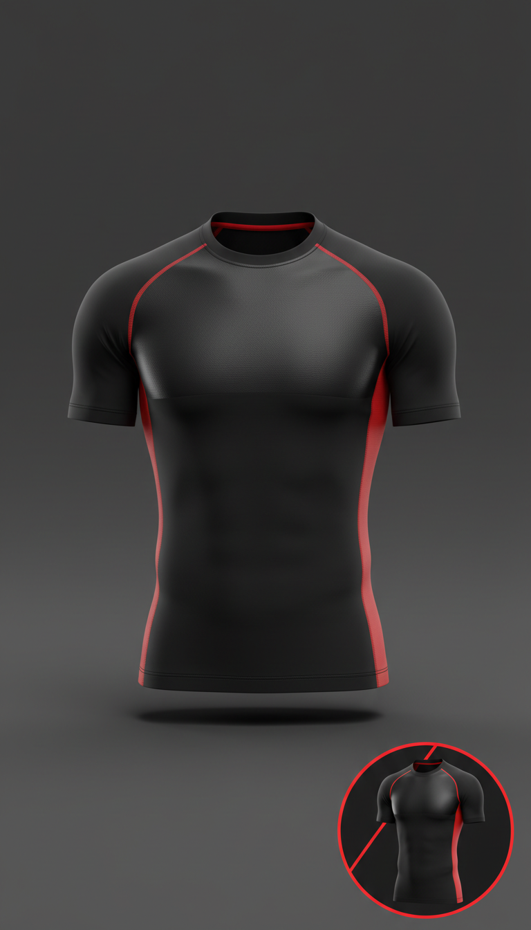 Camiseta de compresión Ultra Black con detalles Signal Red