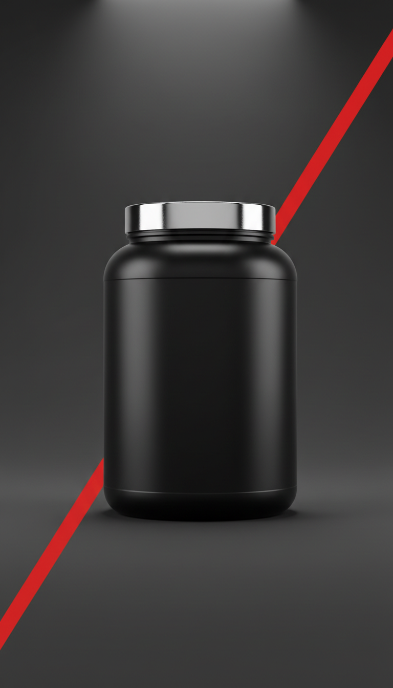 Suplemento whey premium negro con tapa cromada